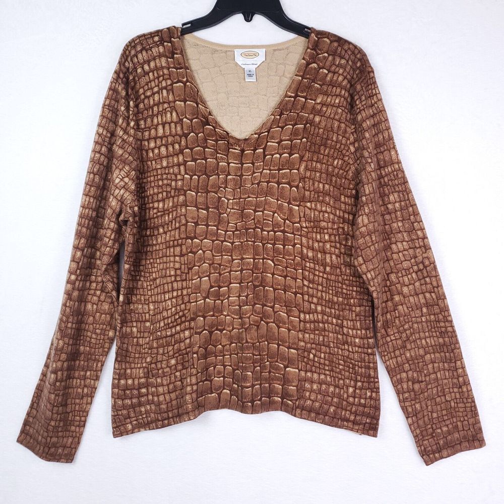 Talbots Sweater Cashmere Silk Blend Sz Small Pullover Faux Croc Reptile Print